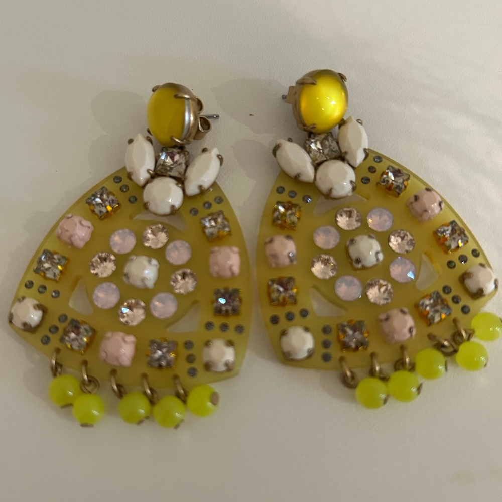 J. Crew Yellow and White Chandelier Earrings